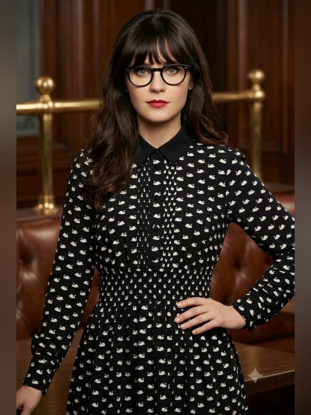 KATE SPADE Swan Print Silk Blend Shirtdress Black Size Large - Picture 4 of 16